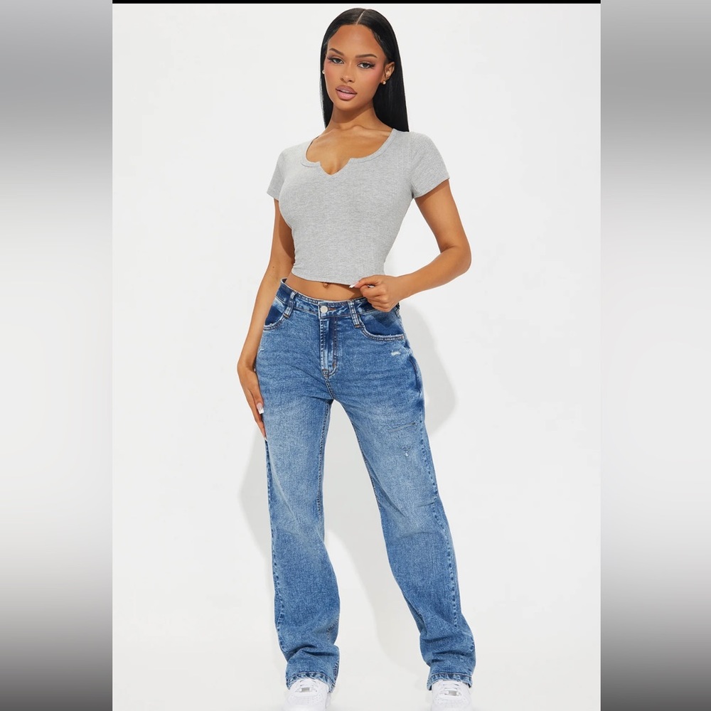 Fashion Nova Opening Night Stretch Straight Leg Jeans Medium Wash